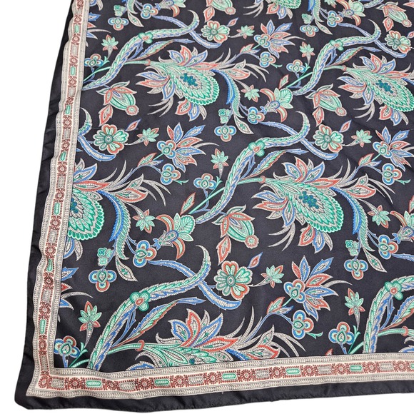 Accessories - Vintage Style Black Floral Paisley Square Scarf‎ 30x30 Boho Twill Neck Head Wrap
